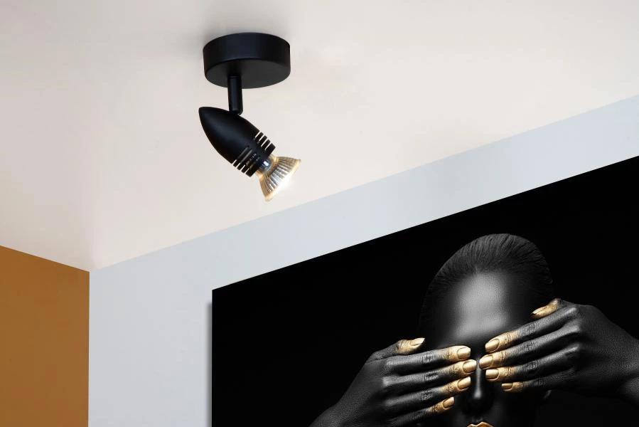 Lucide CARO - Spot plafond - Ø 9 cm - 1xGU10 - Noir - ambiance 1